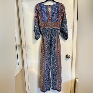 Johnny Was floral cinch waist caftan maxi dress